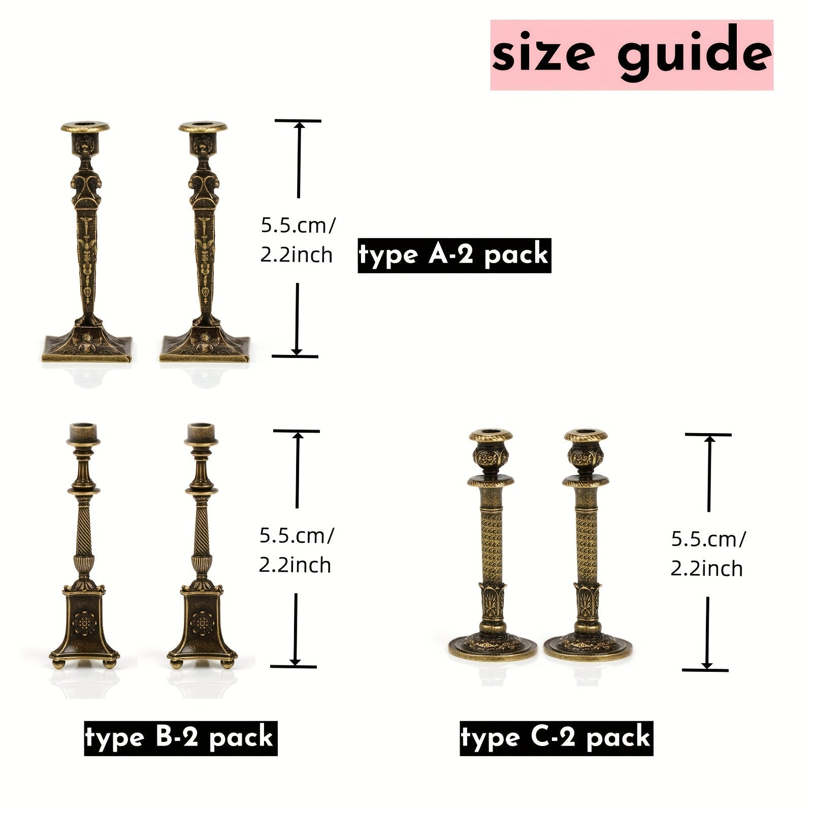 2.2" Vintage Style Solid Brass Candle Holders | Elegant 1:12 Miniature Ornament & Desktop Accent