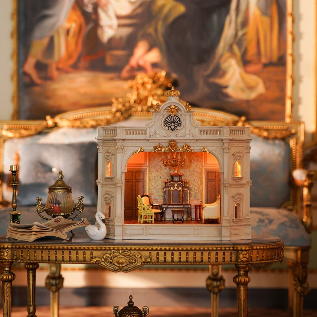 Chinoiserie Rococo Hall Miniature | 1/64 Scale French-Chinese Fusion Diorama & Luxury Desk Art