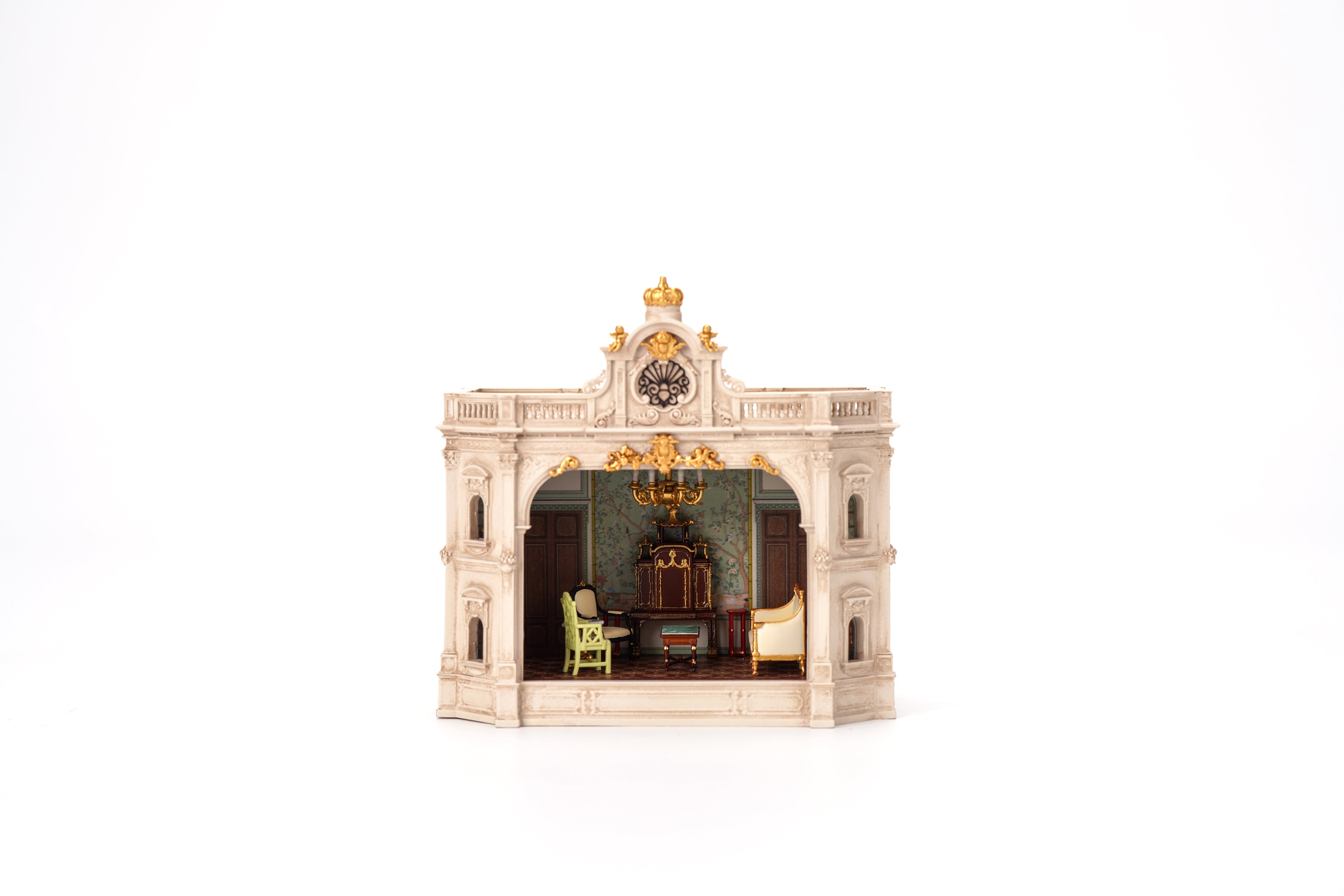 Chinoiserie Rococo Hall Miniature | 1/64 Scale French-Chinese Fusion Diorama & Luxury Desk Art