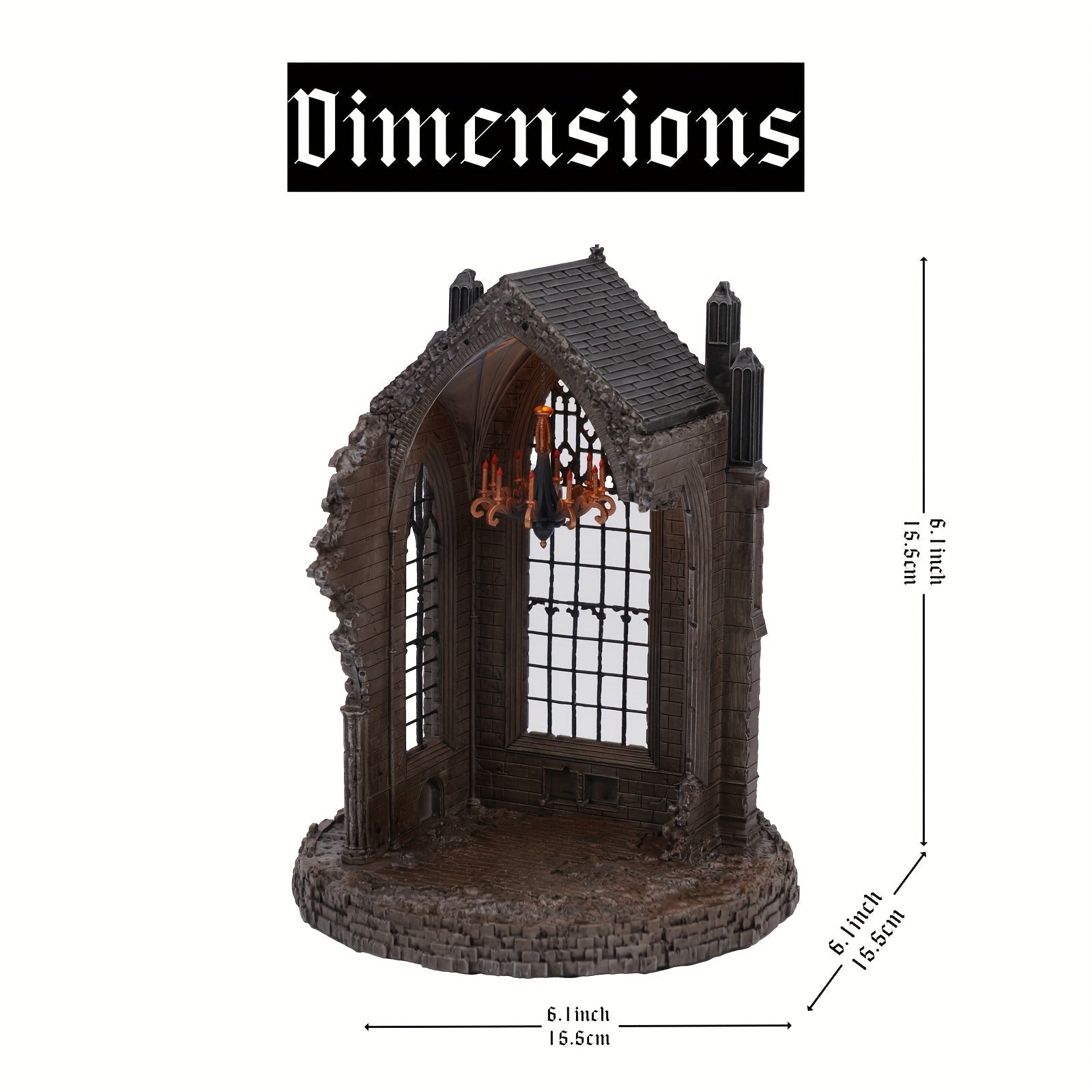 Gothic Ruins Miniature Night Light | Dark Academia Desktop Decor & Fantasy Diorama