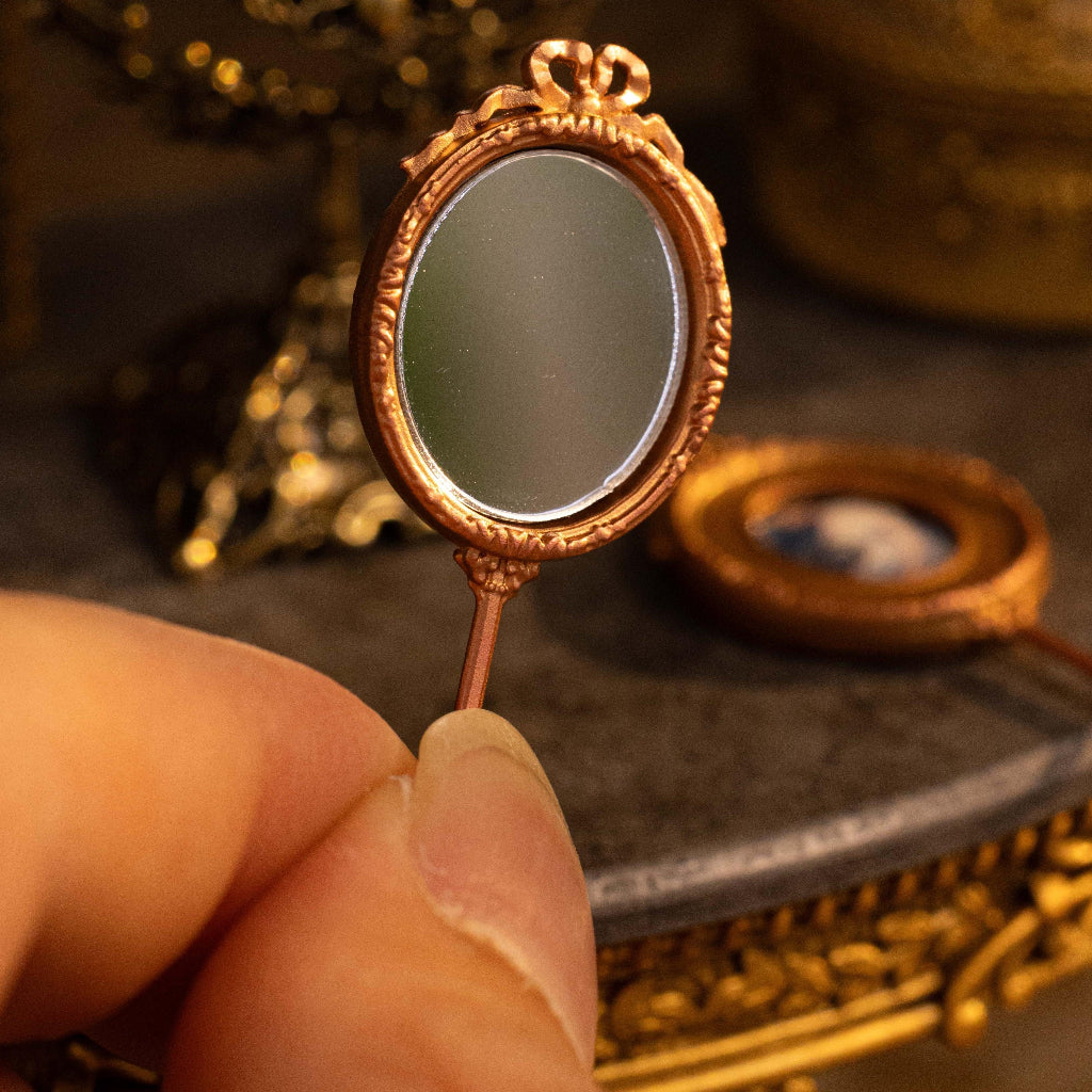 1.57" Vintage Miniature Handheld Mirror with Hand-Painted Back
