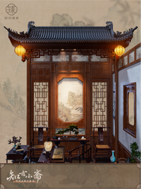 Miniature diorama of a Chinese ancient study, featuring detailed ornaments by Miniento in 1:12 scale.