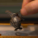 1:12 scale miniature vintage silver serving spoon ladle, part of a 3-piece dollhouse metal tea set accessory