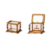1:6 scale medieval palace metal wine case miniature, ornate gold frame display cabinet on white background main view