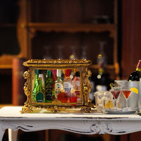 1:6 scale medieval palace metal wine case miniature shown with a doll for size reference, action figure scale comparison for diorama furniture