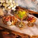 1:6 scale vintage royal tea set gold miniature teapot and fruit dish displayed in an elegant setting, ornate gold ornament for dollhouse decor