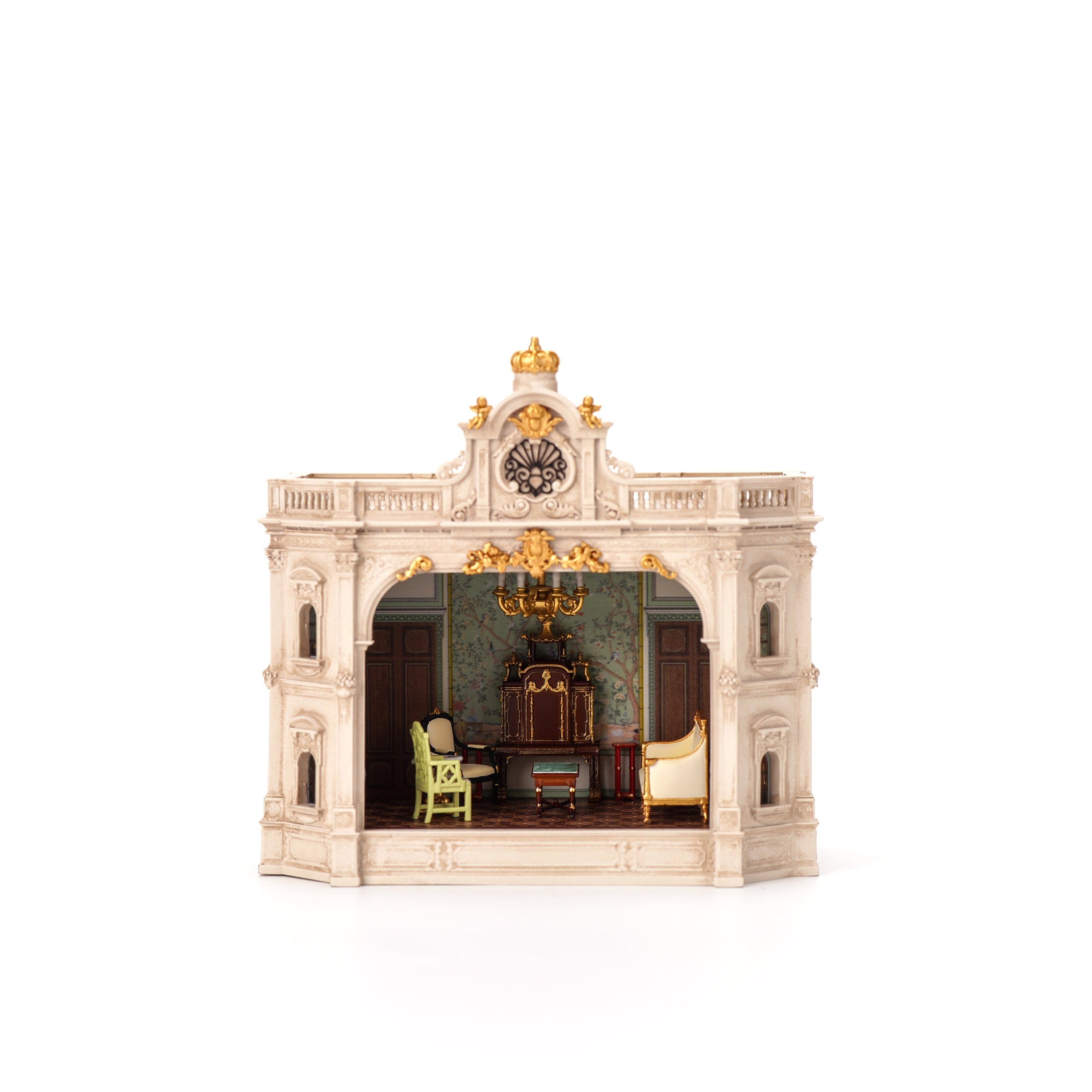 Chinoiserie Rococo Hall Miniature | 1/64 Scale French-Chinese Fusion Diorama & Luxury Desk Art