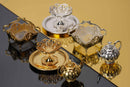 1/6 Scale Vintage Royal Tea Set | Miniature Gold & Silver Tea Pot, Fruit Dish & Bowl for Action Figures & Home Decor - miniento