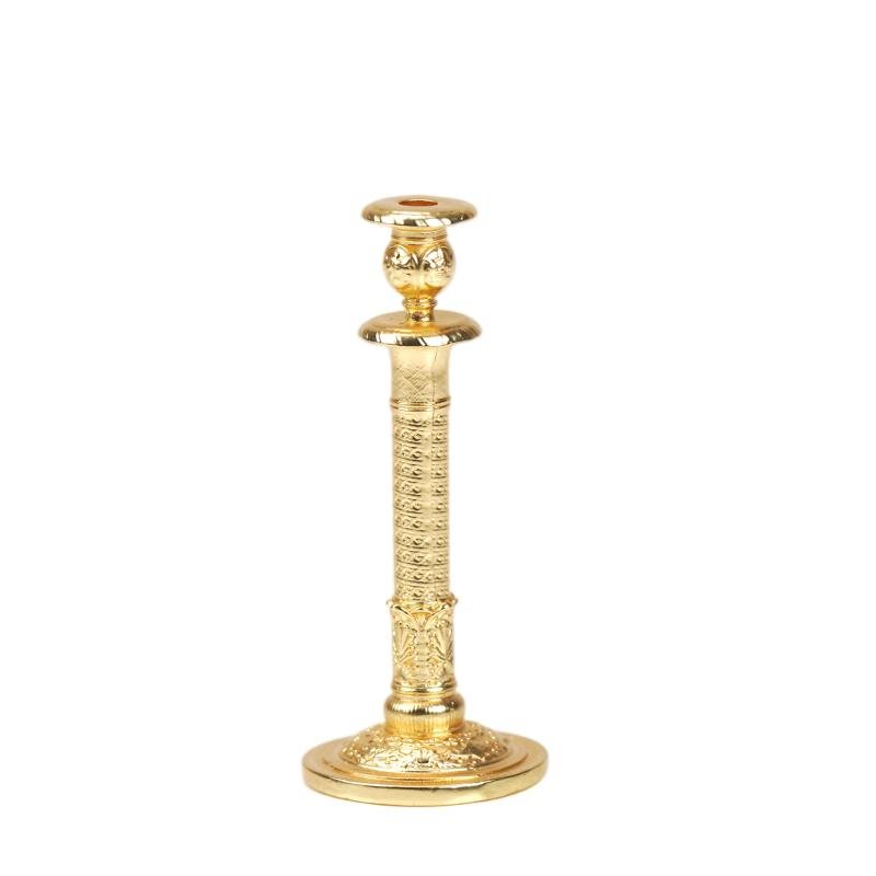 2.2 inch vintage style solid brass miniature candle holder single piece on white background, elegant 1:12 scale ornament for dollhouse and desk decor
