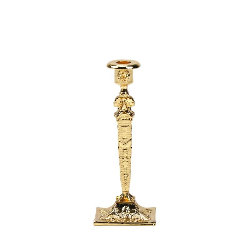 2.2 inch vintage style solid brass miniature candle holder single piece on white background, elegant 1:12 scale ornament for dollhouse and desk decor