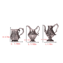 3-piece 1:12 scale miniature vintage silver tea set with size measurements and dimensions, dollhouse metal kettle creamer and cup set
