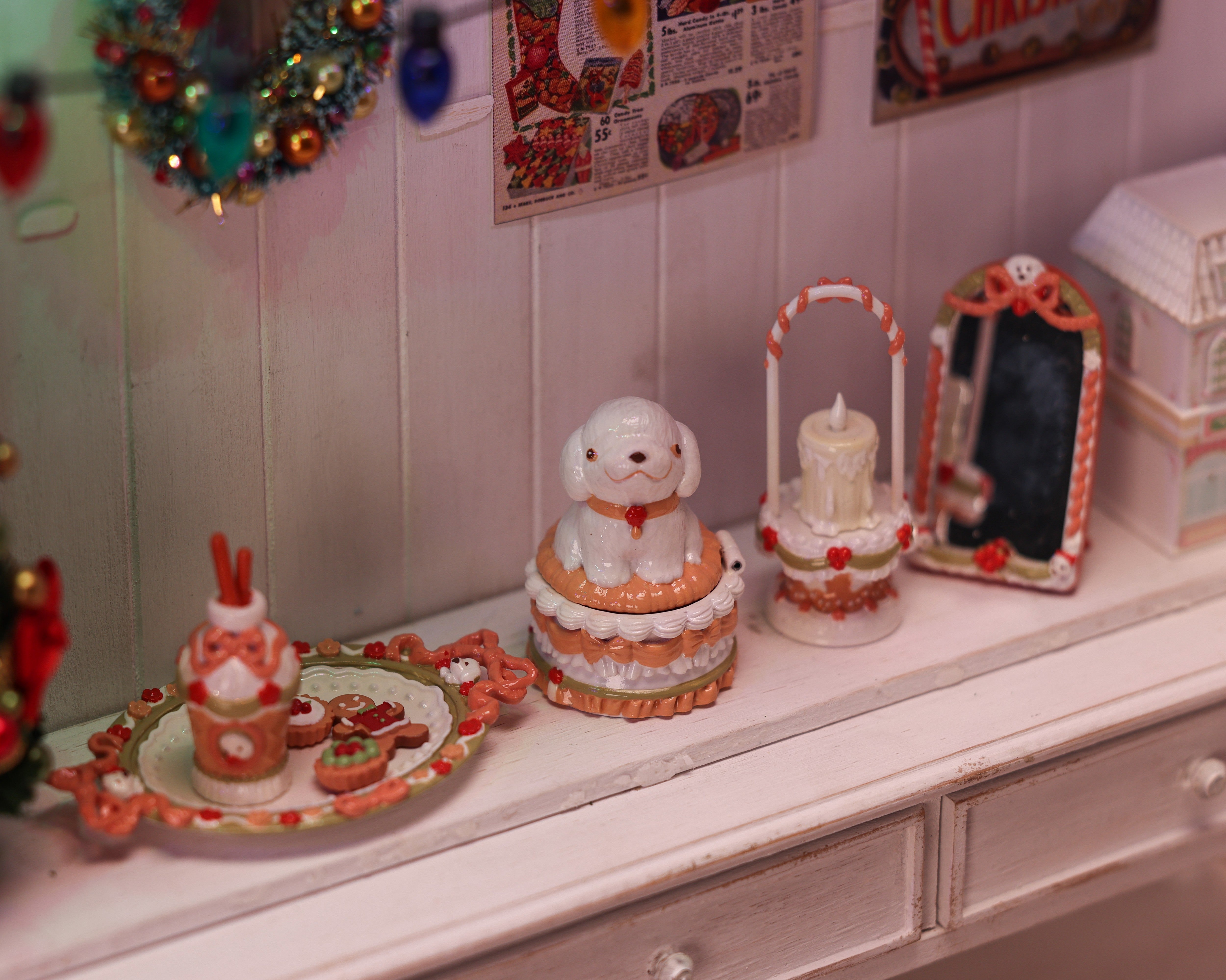 1/6 Scale Cream Puppy Miniature Decorative Ornament