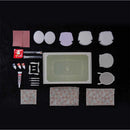 DIY 1:6 scale French armchair kit parts and materials, detailed wooden components and fabric pieces for miniature furniture assembly