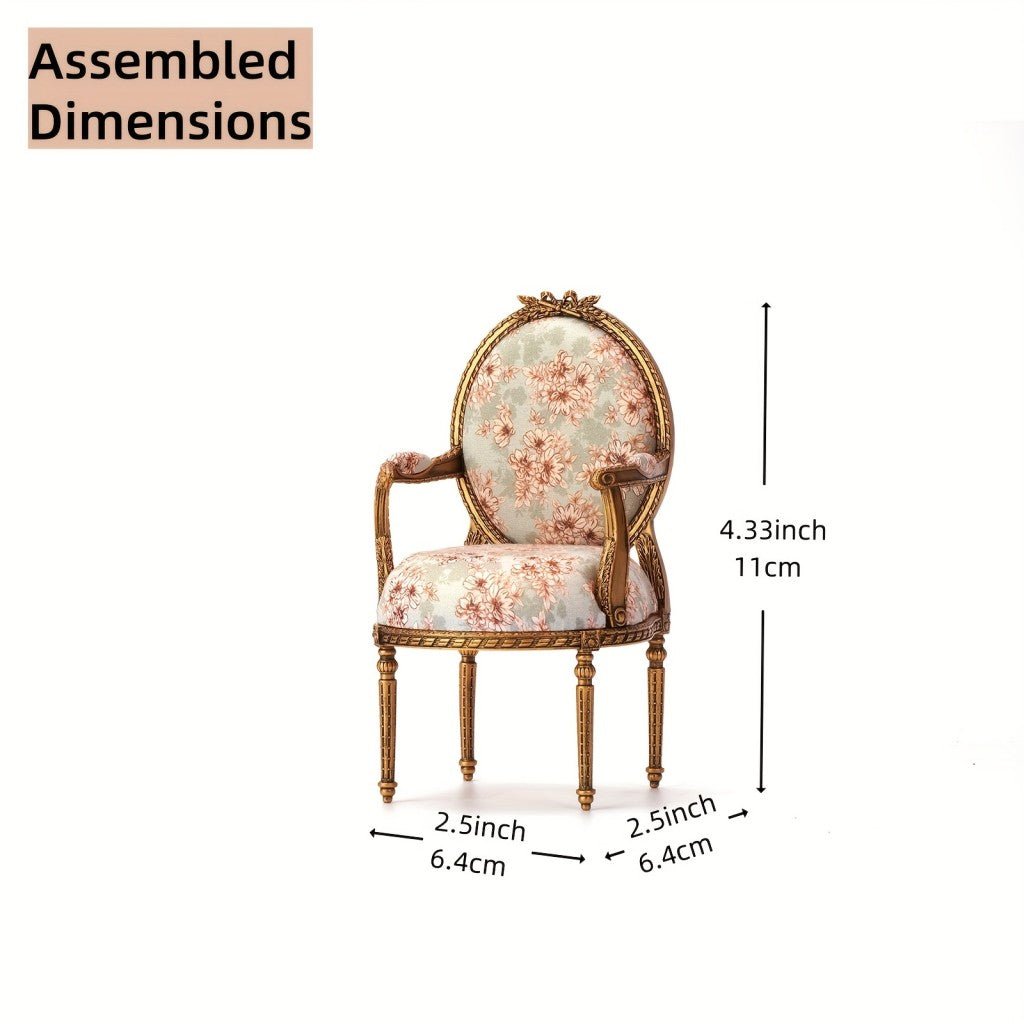 DIY 1:6 scale French armchair kit assembled dimensions, 4.33 inch 11cm height measurement for dollhouse miniature furniture