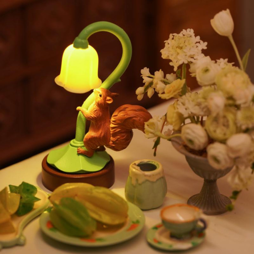 Fairy Tale Town LED night light Mr. Squirrel design, retro desktop ornament and miniature collectible with squirrel character