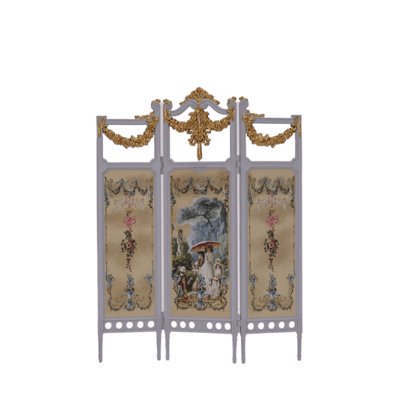Fleur Garden Collection 1:6 scale miniature blue folding screen DIY kit, white background product view