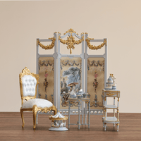 Fleur Garden Collection 1:6 scale miniature soft blue folding screen DIY kit product range display, showing the full set of craft pieces