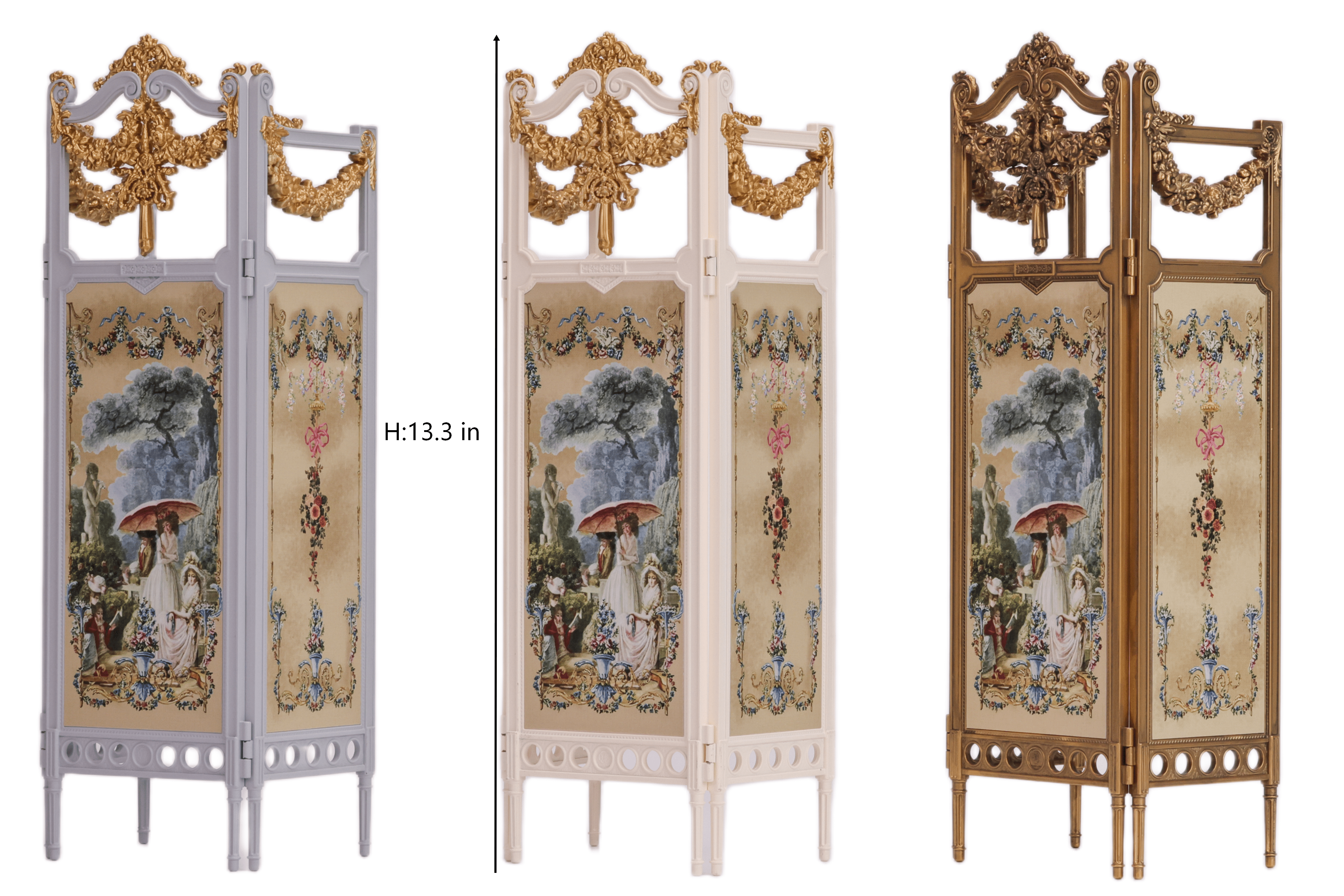 Fleur Garden Collection 1:6 scale miniature folding screen DIY kit with size measurements and dimensions displayed