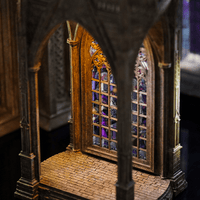 Side perspective of Gothic Cathedral miniature with vintage stone finish- Miniento