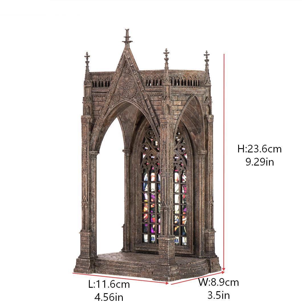 Dimensions and scale of the Gothic style architectural miniature lamp - Miniento