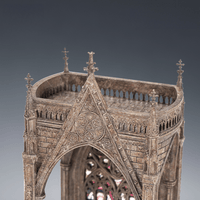 Top view of Gothic Cathedral miniature showing ornate roof and carving details  - Miniento
