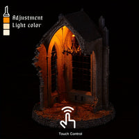 Gothic ruins 6.1 inch miniature night light with touch control, warm flickering LED illumination for fantasy diorama display