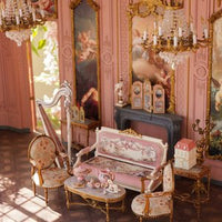 Louis XVI Collection 1:12 scale miniature floral chair furniture for dollhouse, ornate carved wood frame with upholstered seat