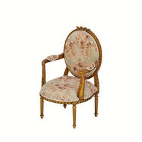 Louis XVI Collection 1:12 scale miniature floral chair furniture for dollhouse, ornate carved wood frame with upholstered seat