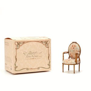 Louis XVI Collection 1:12 scale miniature floral chair side angle view, detailed carved wood furniture for dollhouse parlor