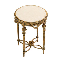 Louis XVI Collection 1:12 scale miniature round side table DIY kit, white background main view of unfinished wood furniture pieces