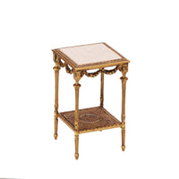Louis XVI Collection 1:12 scale miniature square side table DIY kit, white background main view of unpainted wood furniture pieces