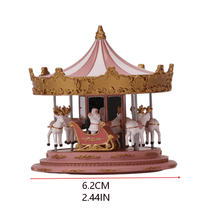 Miniature carousel gift collection with size measurements on white background, showing 6.2cm length and detailed scale