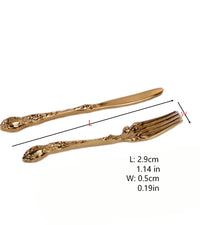 1:6 scale miniature gold plated knife and fork set, detailed dollhouse cutlery for action figures and miniature dining scenes