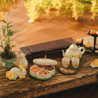 Oriental Osmanthus pastry tea set vintage miniature collectible in Mid-Autumn Festival atmosphere, retro tea set decor with festive oriental vibe