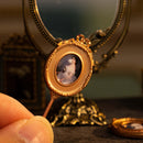1.57" Vintage Miniature Handheld Mirror 's Hand-Painted Back