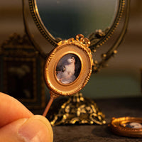 1.57" Vintage Miniature Handheld Mirror 's Hand-Painted Back
